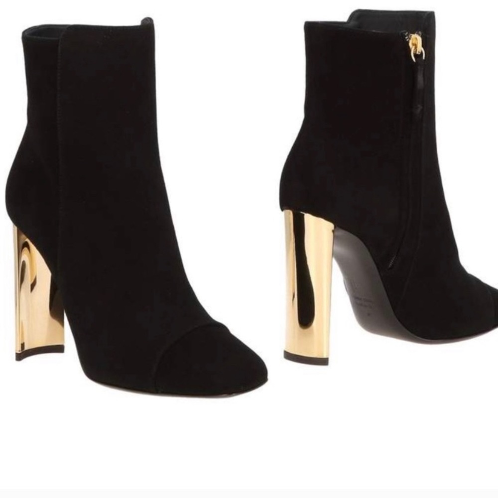 GIUSEPPE ZANOTTI Black Suede Bootie w/Golden Heel